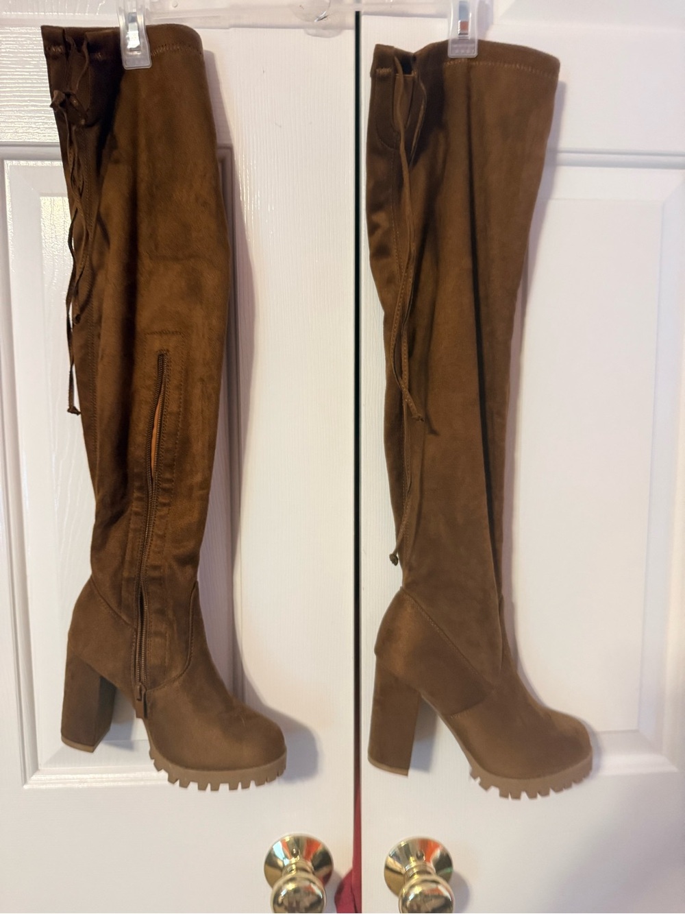 TOP Moda Brown Suede-Look Over-the-Knee Platform Boots